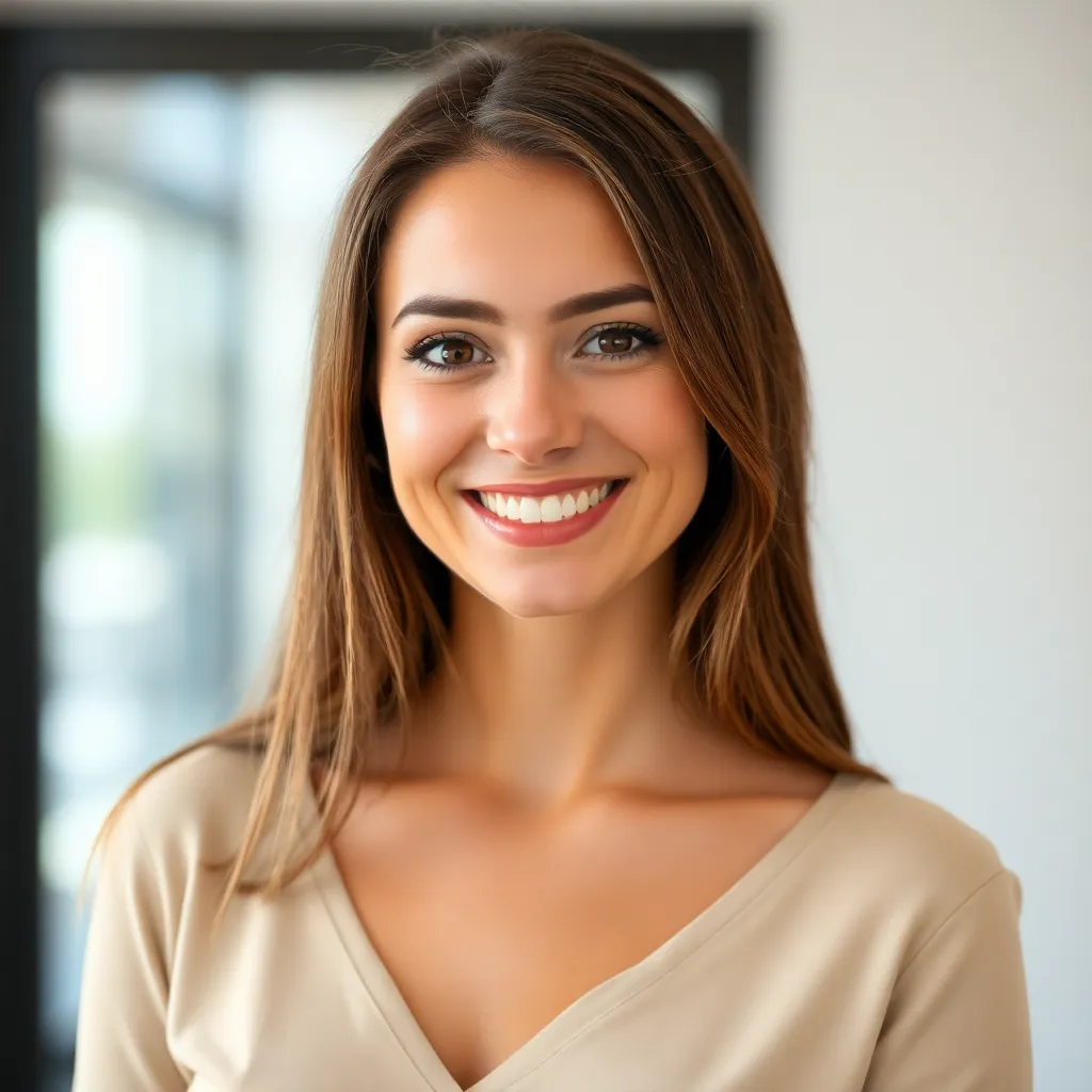 Black and white portrait of Sara Zaz, female agent with long hair, wearing a black blazer